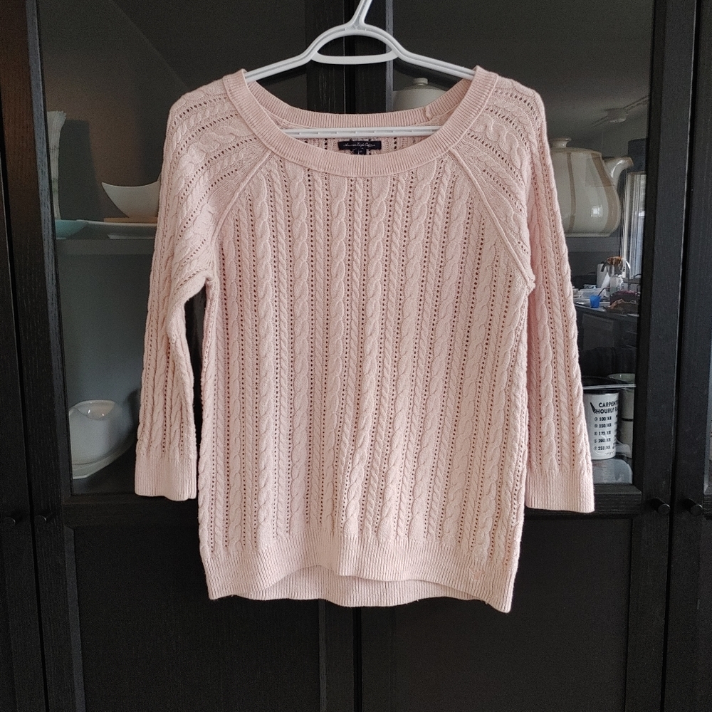 AEO Cable Knit Sweater in Light Pink